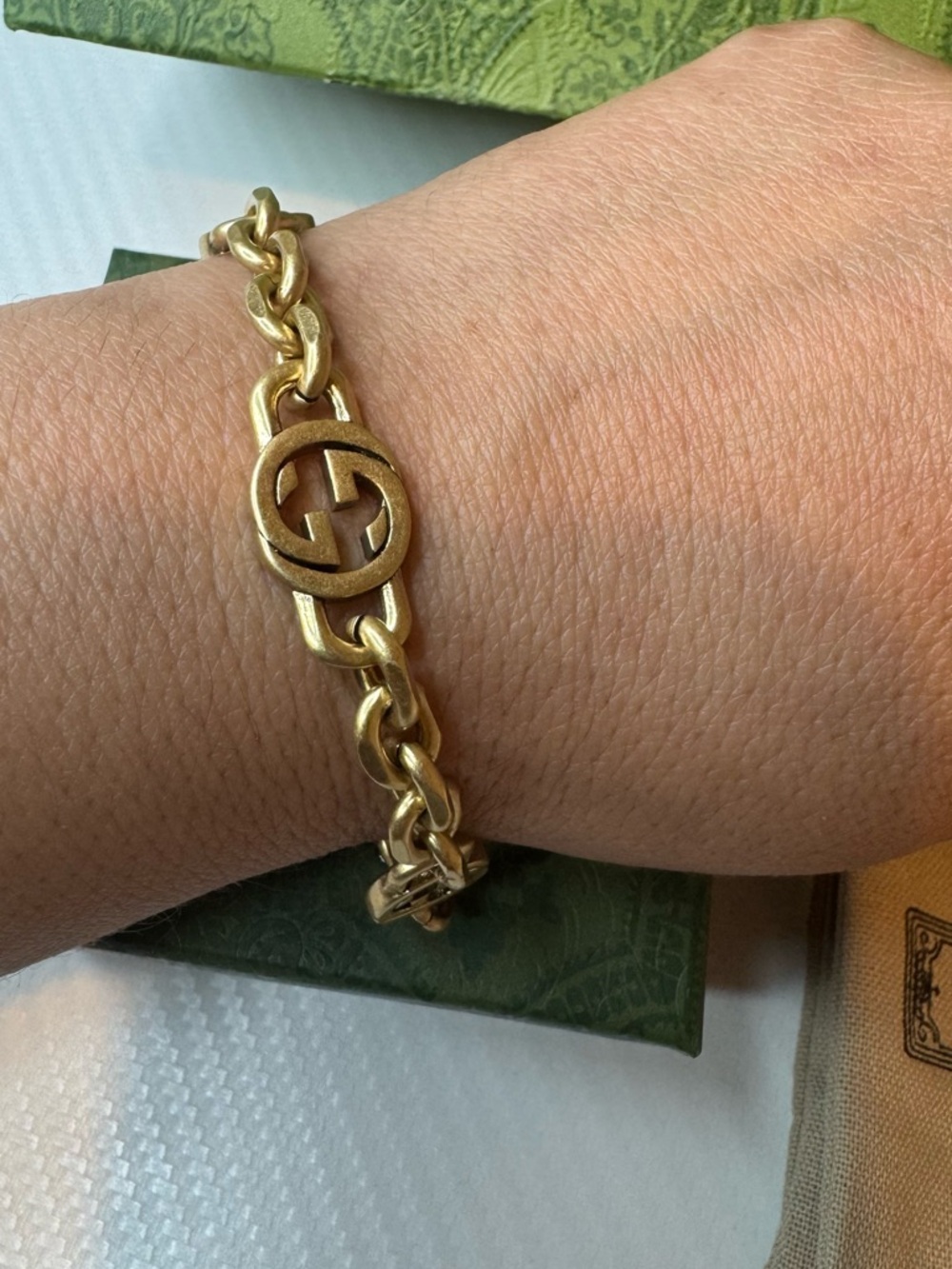 Gucci Gold-Tone Linked Logo Charm Bracelet